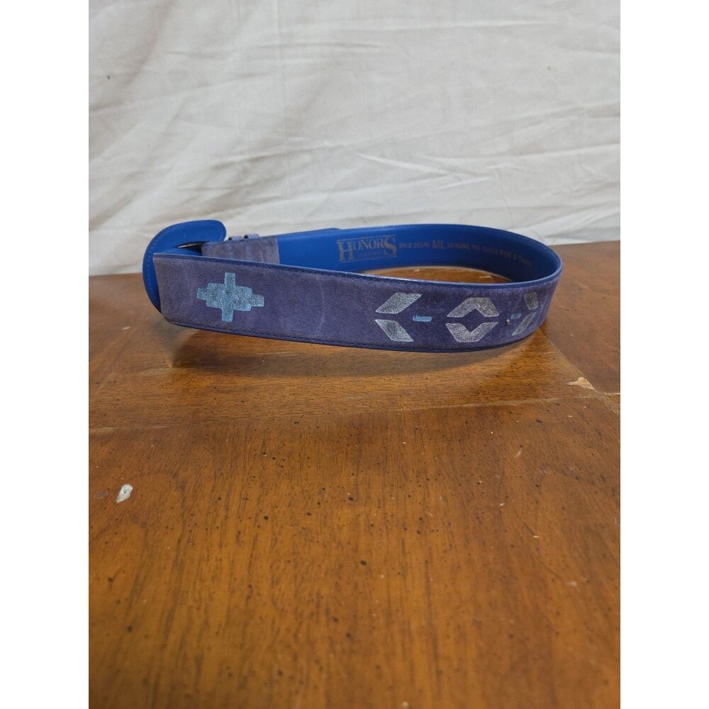 Honors Accessories Blue Suede Belt Size Medium Large Geometric Print 1980s 1990s - Picture 4 of 6